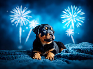 Rottweiler Puppy Completes Fireworks Adventure by Puppy Prints