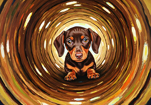 Victorious Puppy Emerges From Log Adventure