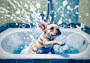 Clean French Bulldog Puppy After Bubble Bath Victory by Puppy Prints