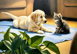 Golden Retriever Puppy Meets New Kitten Friend by Puppy Prints