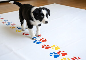 Border Collie Puppy Proudly Shows Off Finished Paw Art by Puppy Prints