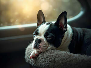 Boston Terrier Puppy Sees Sunshine After The Rain by Puppy Prints