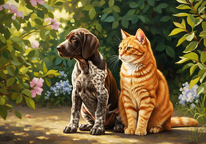 German Shorthaired Pointer Puppy Befriends Cat by Puppy Prints