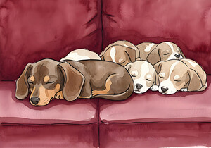 Dachshund Puppy Naps With New Friends by Puppy Prints