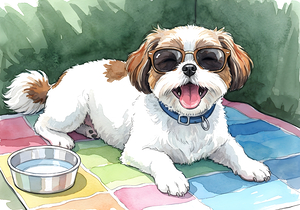 Tired Shih Tzu Puppy Rests After Beach Day With Sunglasses by Puppy Prints