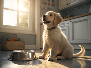Golden Retriever Puppy Discovers Empty Food Bowl by Puppy Prints