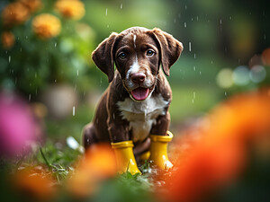 Happy German Shorthaired Pointer Puppy Rests In Rain by Puppy Prints