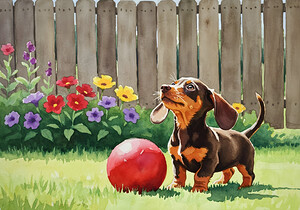 Dachshund Puppy Discovers Giant Red Ball