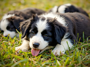 Happy Border Collie Puppy Rests After Playtime by Puppy Prints