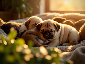 Pug Puppy Dreams In Sunny Spot by Puppy Prints