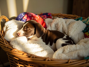German Shorthaired Pointer Puppy Discovers Cozy Basket by Puppy Prints