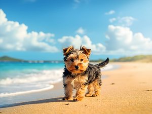 Yorkshire Terrier Puppy Discovers The Beach by Puppy Prints