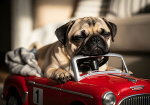Sleepy Pug Puppy After Car Adventure by Puppy Prints