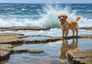 Golden Retriever Puppy Discovers Tide Pools by Puppy Prints