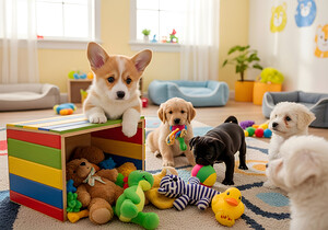 Corgi Puppy Discovers The Special Toy Box by Puppy Prints