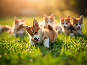 Pembroke Welsh Corgi Puppy Ready To Play With Siblings by Puppy Prints