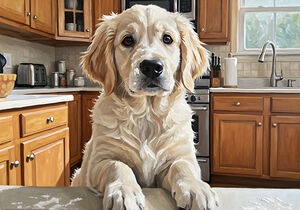 Golden Retriever Puppys Kitchen Discovery by Puppy Prints