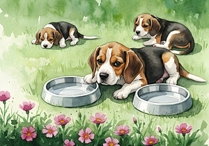 Happy Beagle Puppy After Drinking Water by Puppy Prints