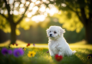 Bichon Frise Puppy Exploring The Garden Alone