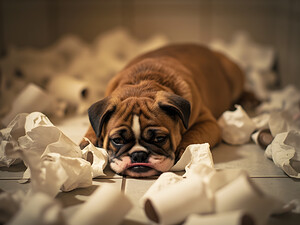 Exhausted Bulldog Puppy After Paper Battle by Puppy Prints
