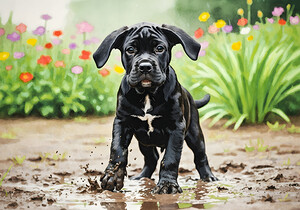 Cane Corso Puppy Playing In Muddy Garden by Puppy Prints