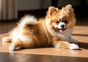 Pomeranian Puppy Returns To Beloved Sploot Position by Puppy Prints