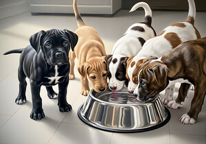Cane Corso Puppy Waits His Turn At Water Bowl by Puppy Prints