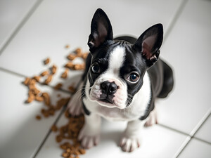 Guilty Boston Terrier Puppy After Making Mess