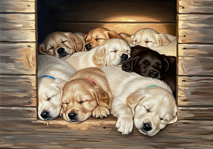 Golden Retriever Puppy Sleeping With Puppy Friends by Puppy Prints