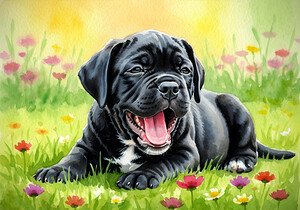 Sleepy Cane Corso Puppy Yawns In Garden by Puppy Prints