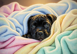 Sleepy Cane Corso Puppy In Blanket Nest by Puppy Prints
