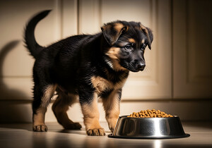 German Shepherd Puppy Ready For Breakfast Time by Puppy Prints