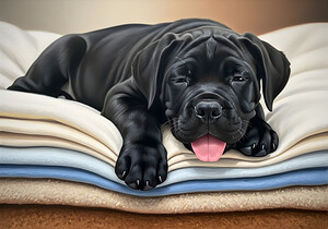 Tired Cane Corso Puppy Resting On Blankets by Puppy Prints
