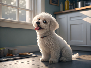 Hopeful Bichon Frise Puppy Waiting For Treats by Puppy Prints