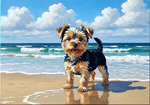 Yorkshire Terrier Puppy Discovers The Beach by Puppy Prints