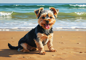 Tired Yorkshire Terrier Puppy Rests On Beach by Puppy Prints