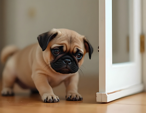 Pug Puppy Discovers The Pet Door by Puppy Prints