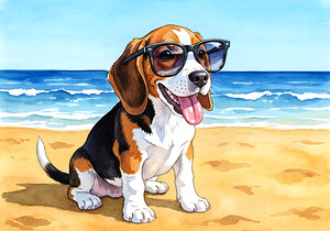 Beagle Puppy Gets Ready For Beach Adventure by Puppy Prints