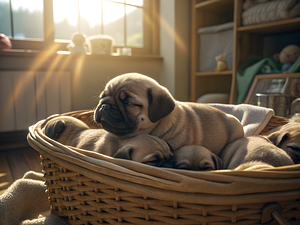 Pug Puppy Dreams In Warm Sunlight by Puppy Prints