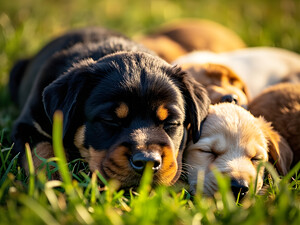 Sleepy Puppies Rest After Playing Hard by Puppy Prints