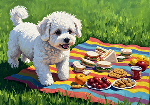 Bichon Frise Puppy Discovers Picnic Spread