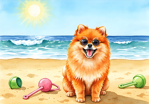 Pomeranian Puppys Beach Adventure Begins by Puppy Prints