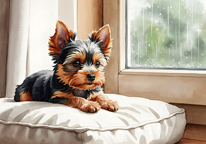 Contented Puppy Relaxes By Rainy Window by Puppy Prints