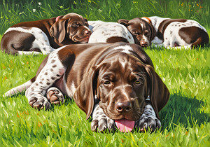 Tired German Shorthaired Pointer Puppy After Playing by Puppy Prints