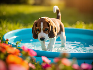 Beagle Puppy Discovers The Kiddie Pool by Puppy Prints