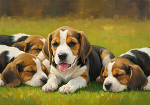Beagle Puppy Rests After Energetic Play Session by Puppy Prints