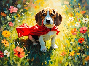 Beagle Puppy Discovers His Magic Cape by Puppy Prints