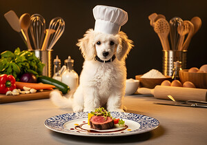 Poodle Puppy Celebrates Cooking Success by Puppy Prints