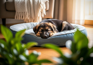 German Shepherd Puppy Getting Sleepy In Cozy Bed by Puppy Prints