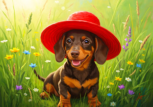 Dachshund Puppy Discovers A Giant Red Hat
